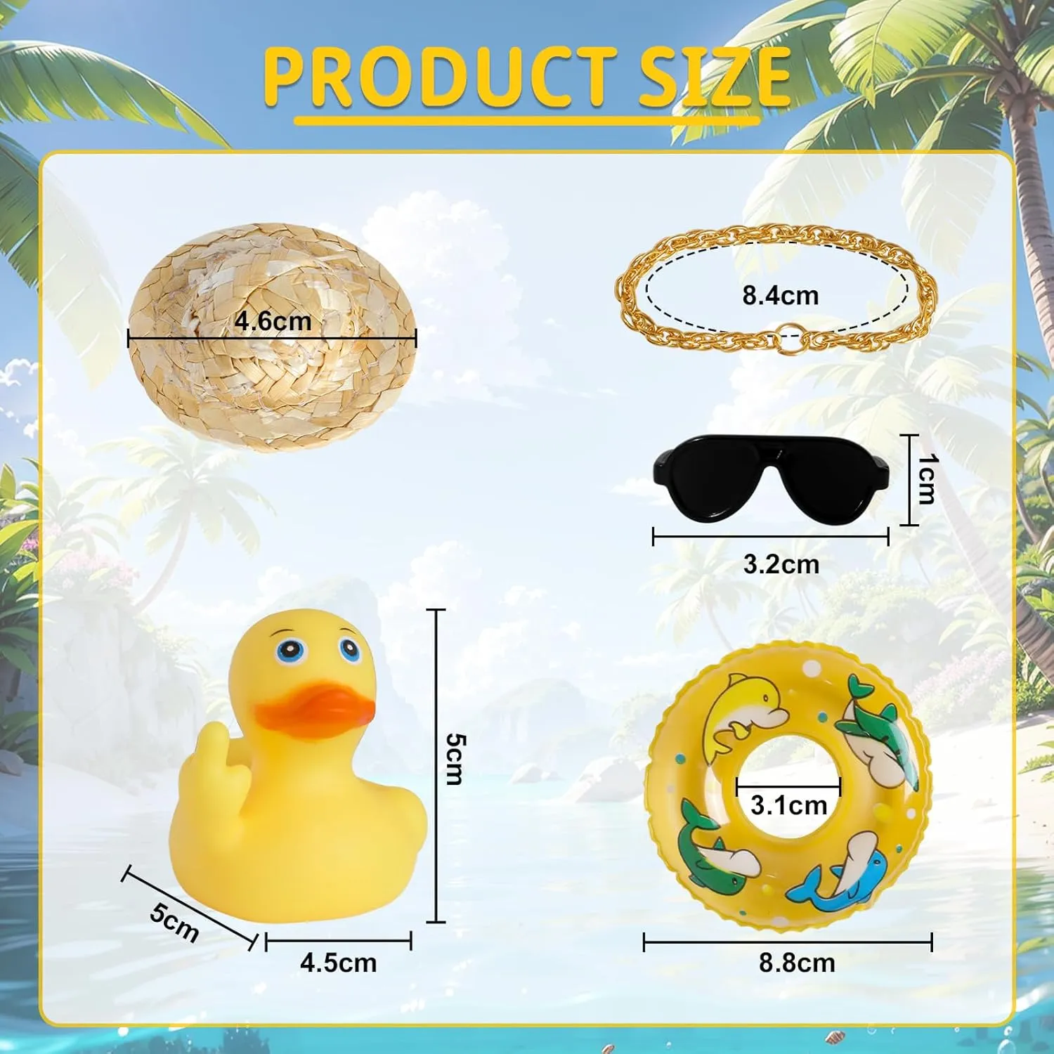1PCS Summer Middle Finger Rubber Ducks,Jeeps Ducks for Ducking,with Mini Hat,Sunglasses,Necklace,Swimming Ring,Car Dashboard Decoration,Party Favor