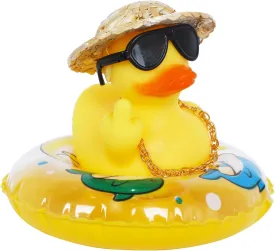 1PCS Summer Middle Finger Rubber Ducks,Jeeps Ducks for Ducking,with Mini Hat,Sunglasses,Necklace,Swimming Ring,Car Dashboard Decoration,Party Favor