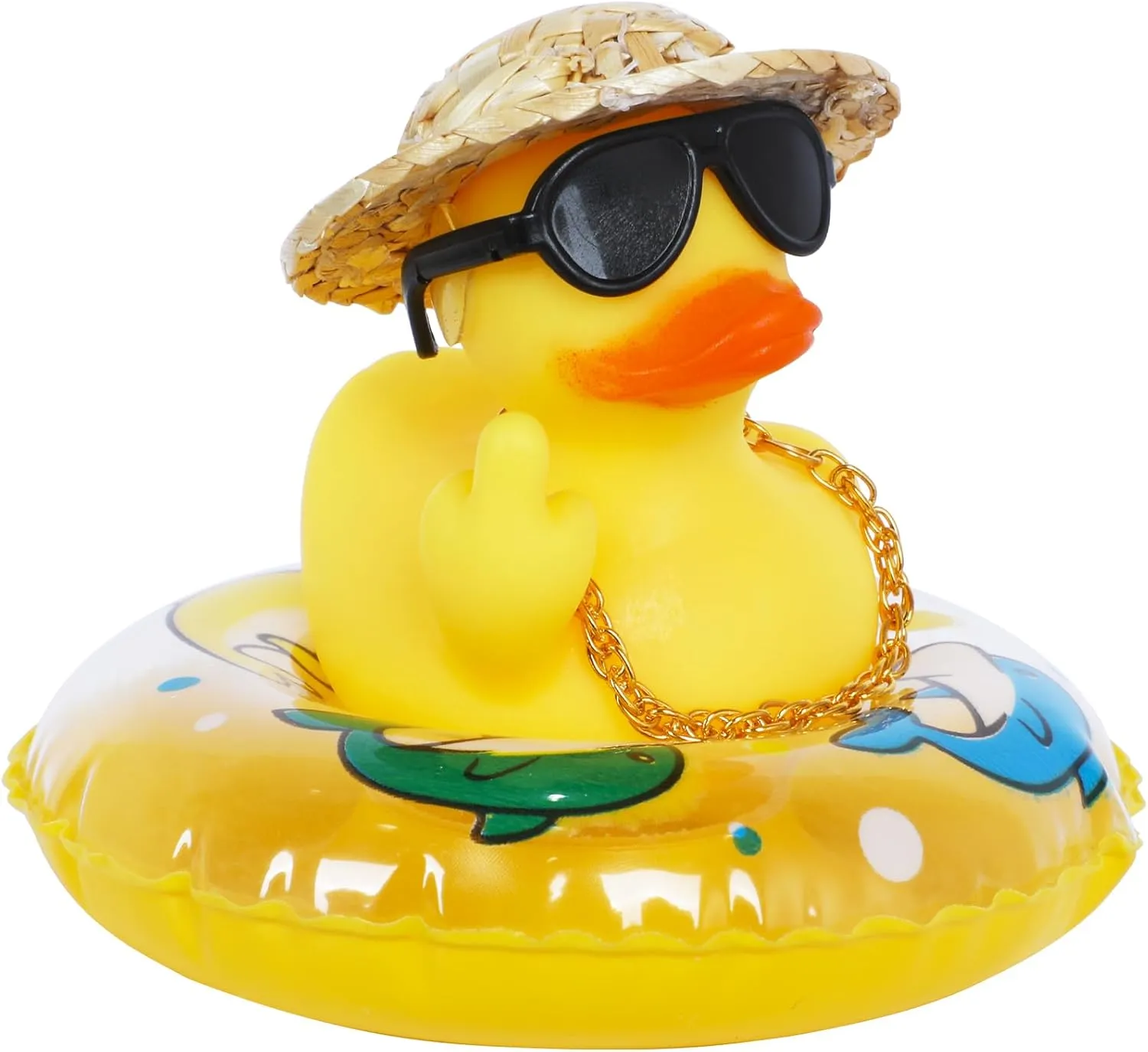 1PCS Summer Middle Finger Rubber Ducks,Jeeps Ducks for Ducking,with Mini Hat,Sunglasses,Necklace,Swimming Ring,Car Dashboard Decoration,Party Favor
