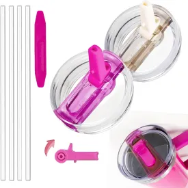 2 Pack 40oz Detachable Flip Straw Leak Proof Lid, Replacement Lid 40 oz apply to Stanley H2.0 Quencher Protou Tumbler (Rose Red&Cream)