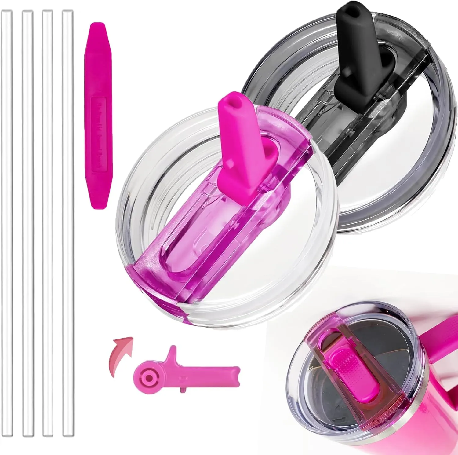 2 Pack 40oz Detachable Flip Straw Leak Proof Lid, Replacement Lid 40 oz apply to Stanley H2.0 Quencher ProTour (Rose Red&Black)