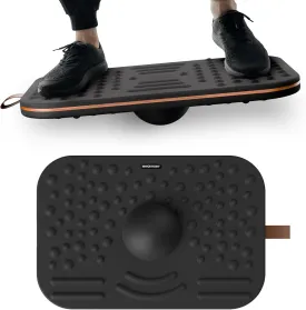 360 Wobble Balance Board for Adults, Dual-Sided Anti-Fatigue Foot Massage Mat & Balance Trainer for Standing Desk, Office, Home, or Exercise Use, PU   Wood Construction