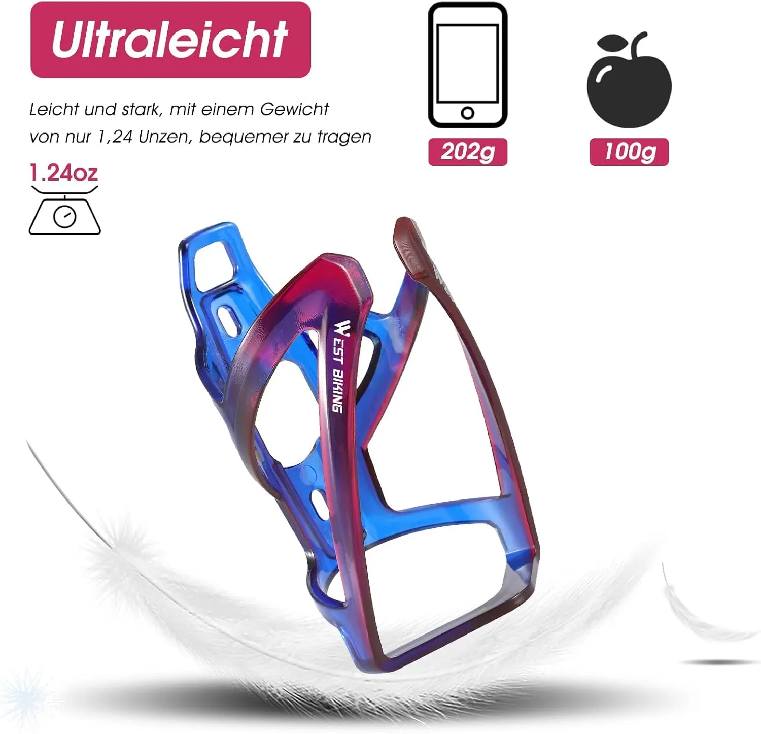 Bike Water Bottle Cage, Durable Ultralight Plastic Water Drink Holder Rack, Lightweight PC Water Bottle Holder for Bicycle, Cycling Bottle Holder Cages for MTB, Road Bike, Mountain Bikes