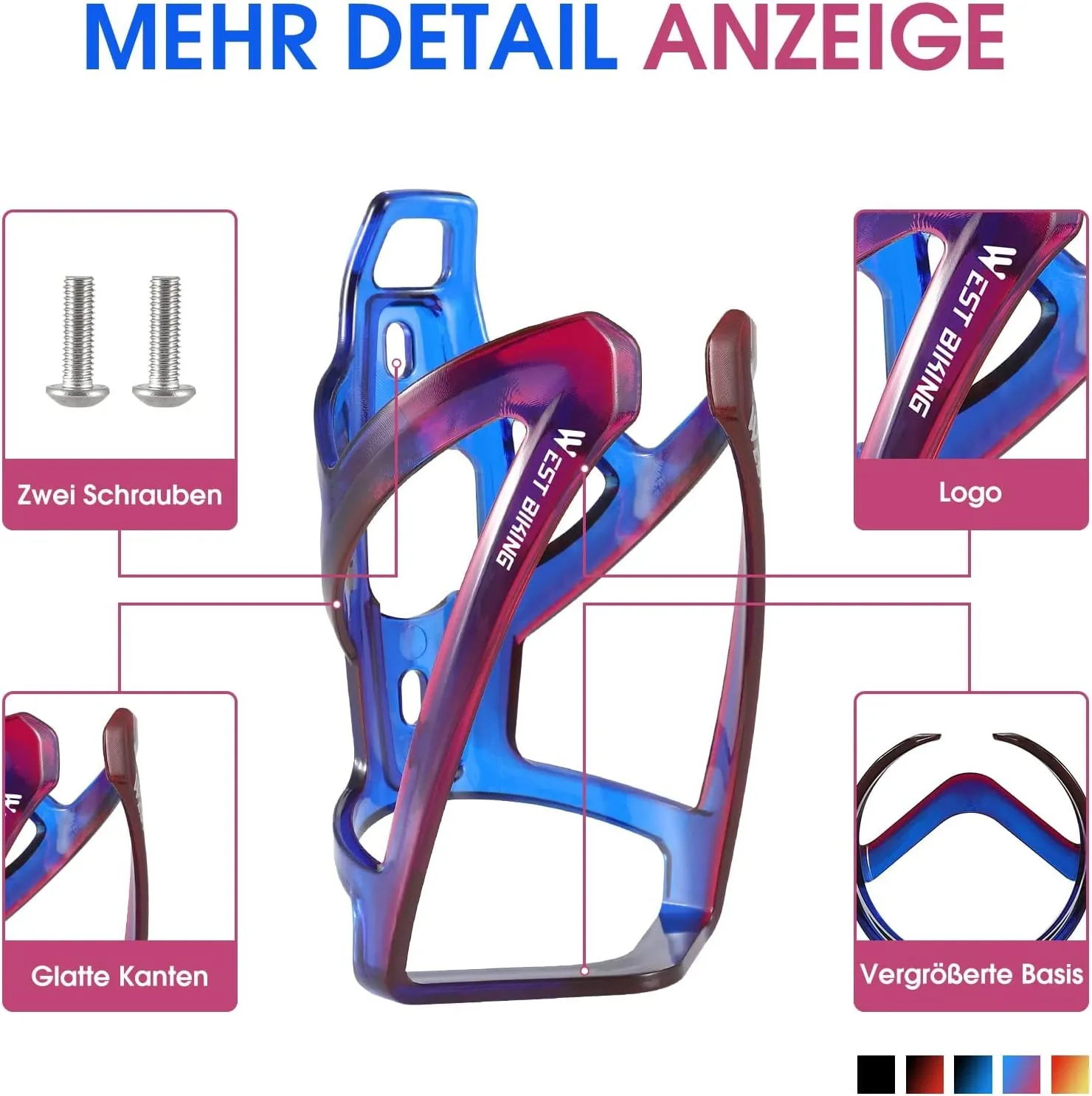 Bike Water Bottle Cage, Durable Ultralight Plastic Water Drink Holder Rack, Lightweight PC Water Bottle Holder for Bicycle, Cycling Bottle Holder Cages for MTB, Road Bike, Mountain Bikes