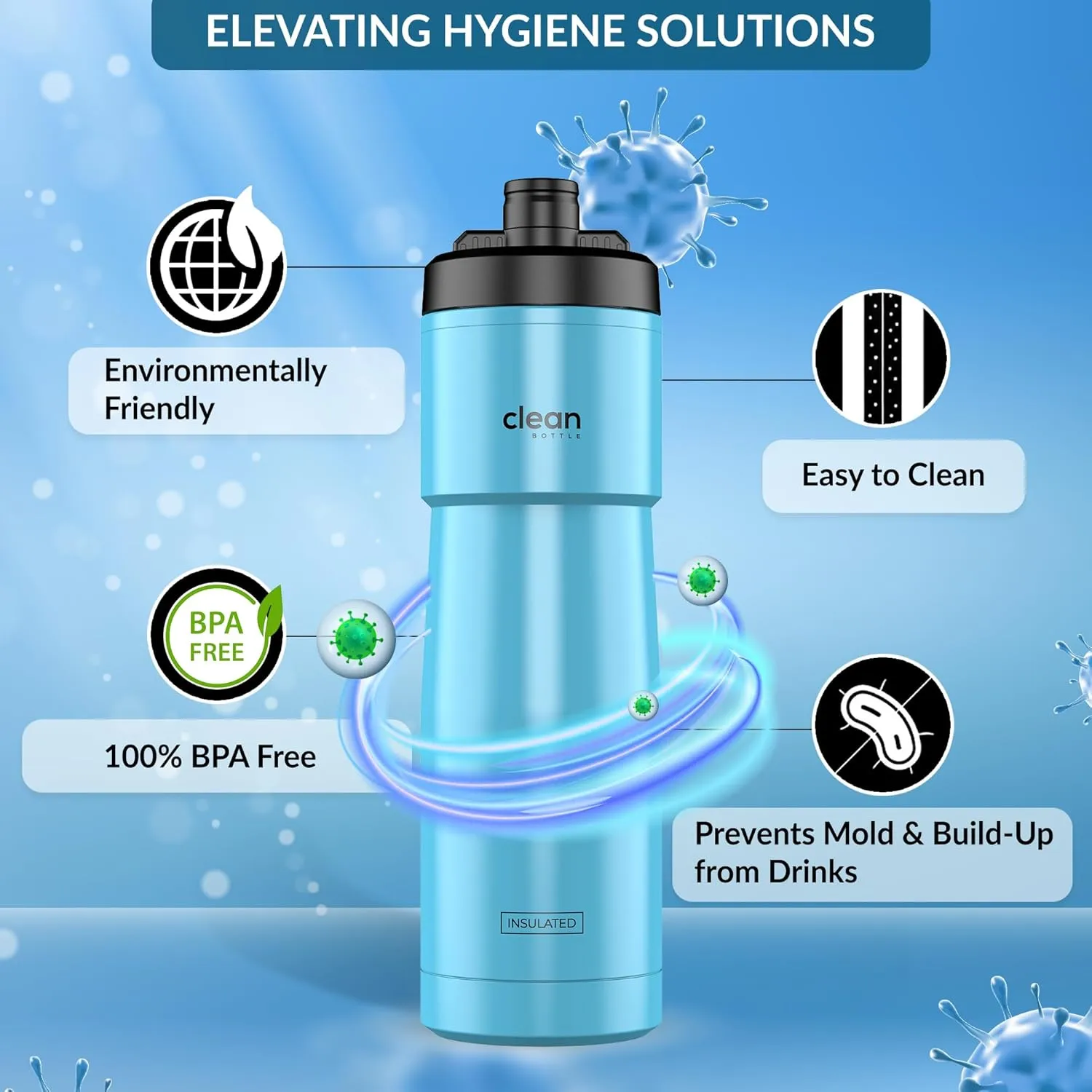 Bike Water Bottles | Insulated Bike Water Bottle | Easy Clean Nozzle, Easy Squeeze | Cycling Mountain Fitness Water Bottle | Gym Sport Bottle | Sport 23 Oz | Aqua, 23 Oz