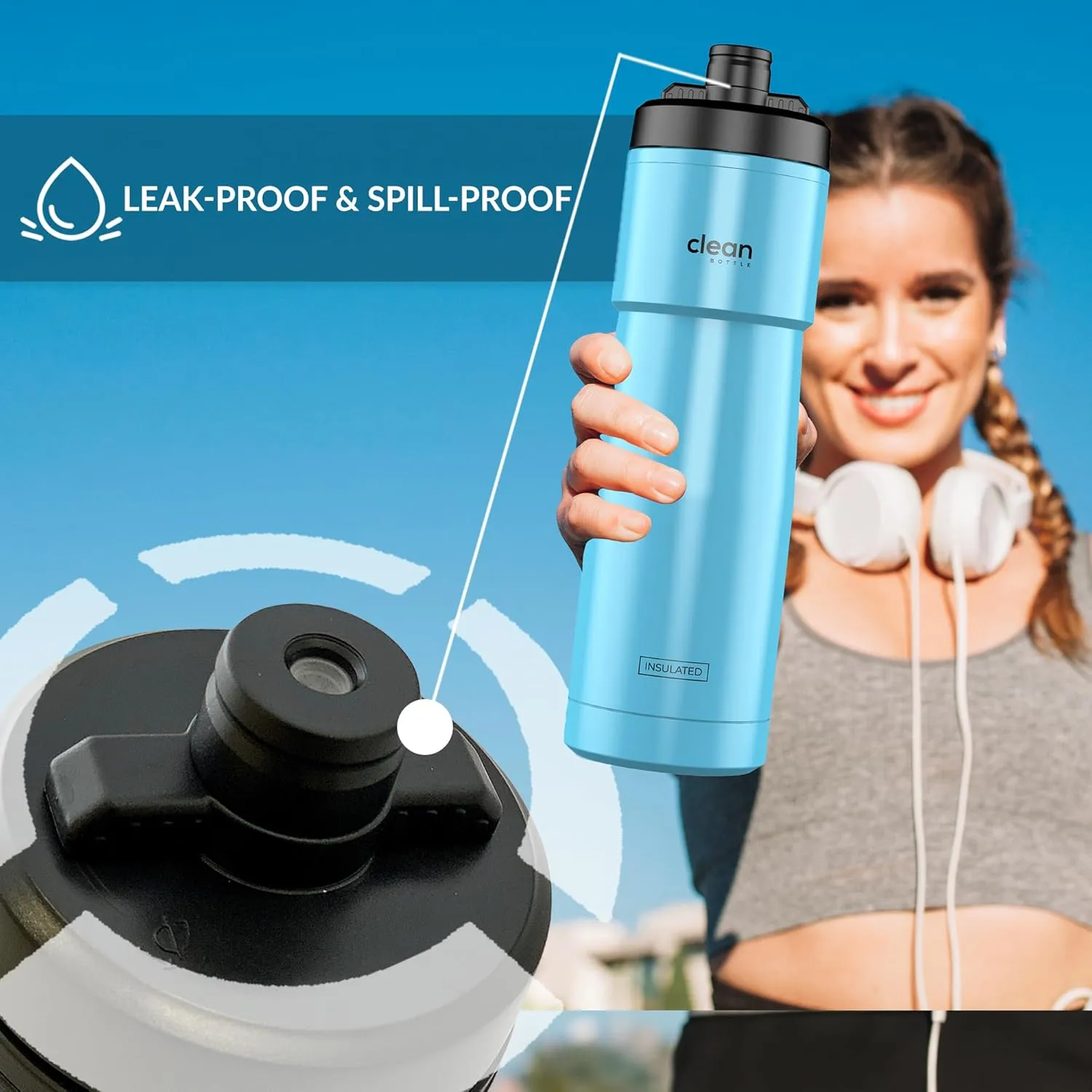 Bike Water Bottles | Insulated Bike Water Bottle | Easy Clean Nozzle, Easy Squeeze | Cycling Mountain Fitness Water Bottle | Gym Sport Bottle | Sport 23 Oz | Aqua, 23 Oz