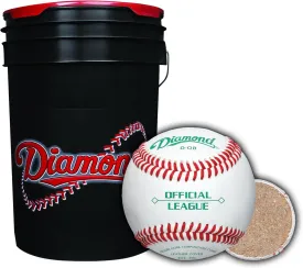 Diamond Sports D-OB DOB Baseballs in 6-Gallon Ball Black Cushion Lid Bucket 30 Balls with Rods Insulated Can Sleeve