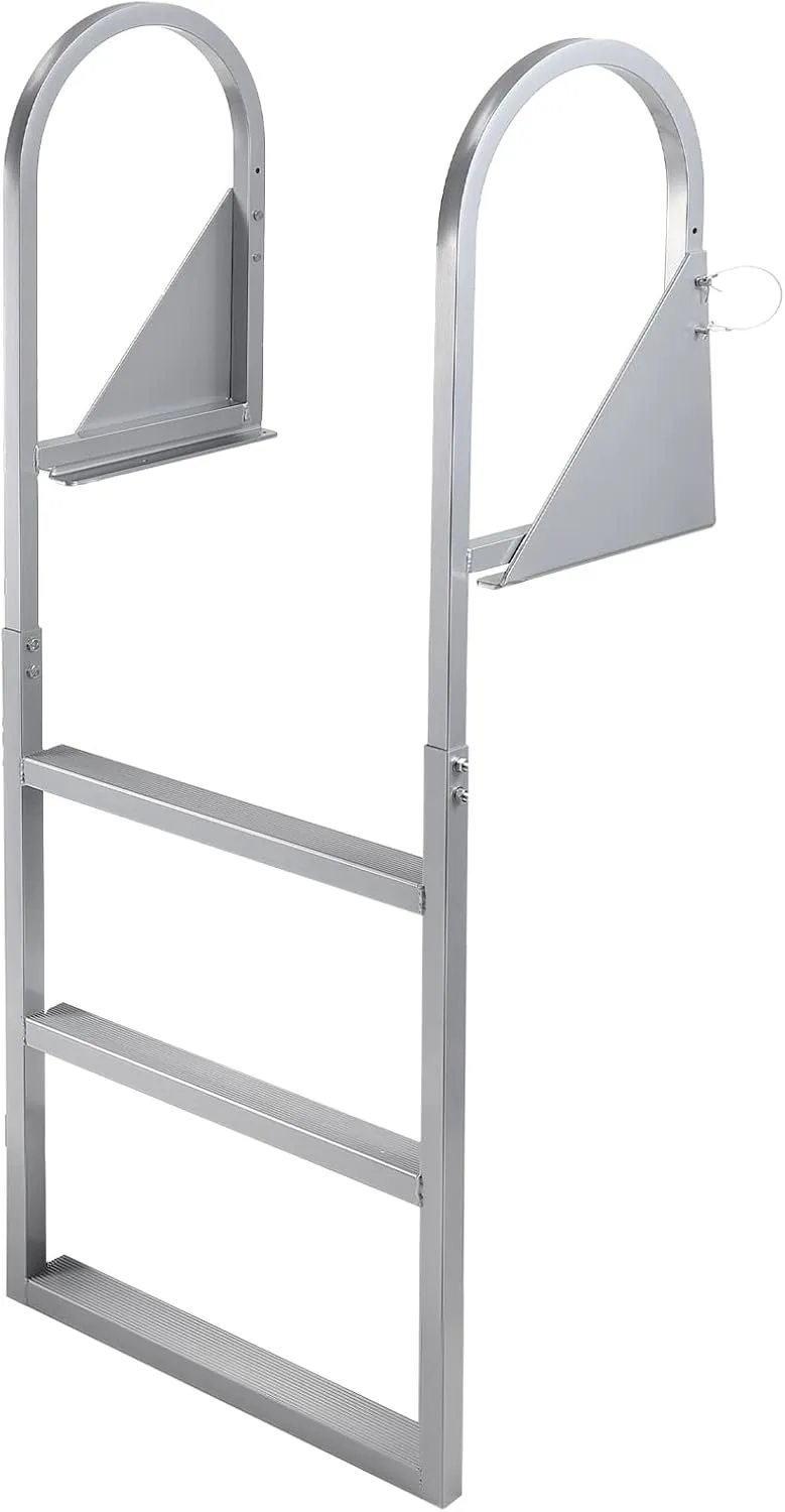 Flip Up Dock Ladder 3/4/5 Steps,Pontoon Boat Ladder with Anti-Corrosion 6063 Aluminum & Upgraded Widen Nonslip,350lbs Marine Pontoon Boat Dock for Lake/Pool/Boarding/RV.Straight Ladder (3-Steps)