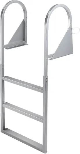 Flip Up Dock Ladder 3/4/5 Steps,Pontoon Boat Ladder with Anti-Corrosion 6063 Aluminum & Upgraded Widen Nonslip,350lbs Marine Pontoon Boat Dock for Lake/Pool/Boarding/RV.Straight Ladder (3-Steps)