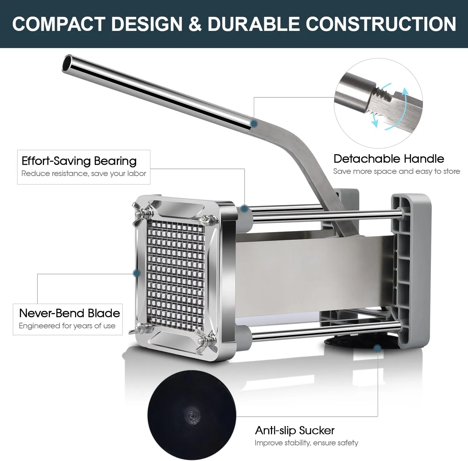 French Fry Cutter, Sopito Professional Potato Cutter Stainless Steel with 1/2-Inch and 1/4-Inch Blade Great for Potatoes Carrots Cucumbers