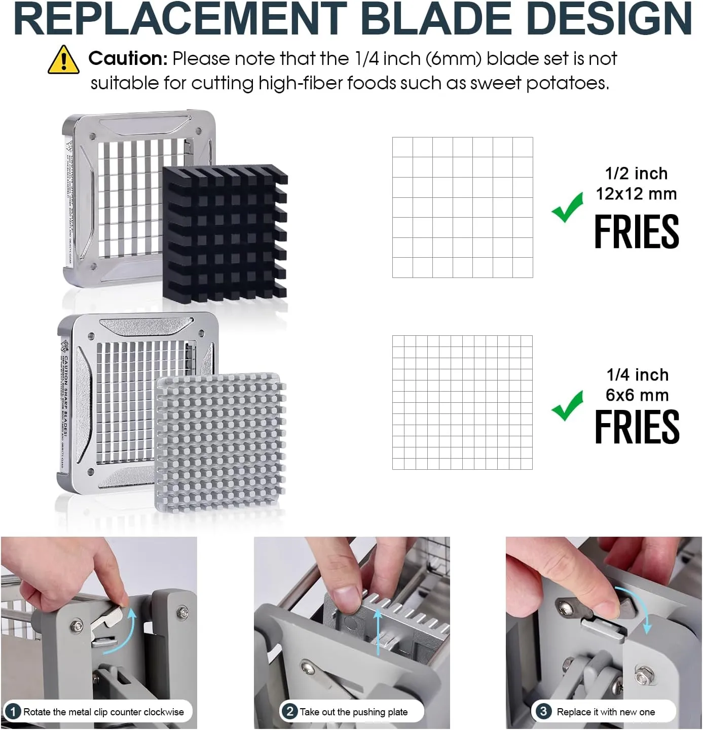 French Fry Cutter, Sopito Professional Potato Cutter Stainless Steel with 1/2-Inch and 1/4-Inch Blade Great for Potatoes Carrots Cucumbers