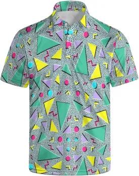 Golf Shirts for Men Printed Quick Dry Short Sleeve Performance Polo Shirts Moisture Wicking Collared Tennis T-Shirt