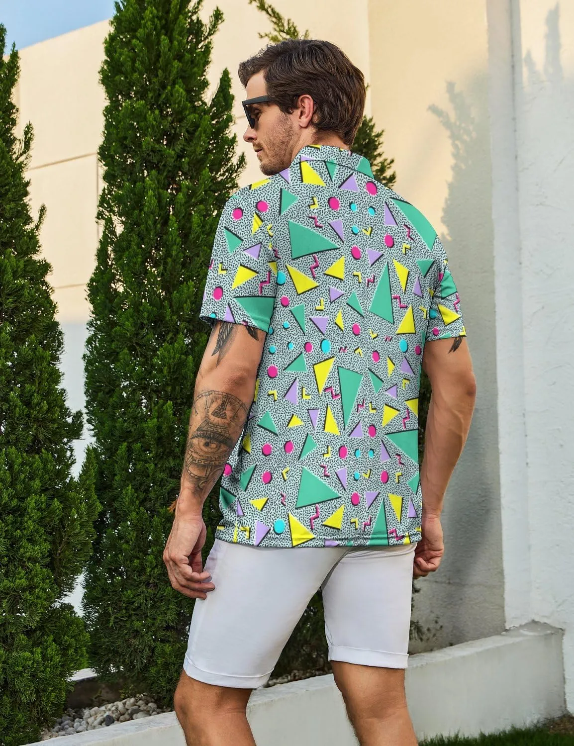 Golf Shirts for Men Printed Quick Dry Short Sleeve Performance Polo Shirts Moisture Wicking Collared Tennis T-Shirt