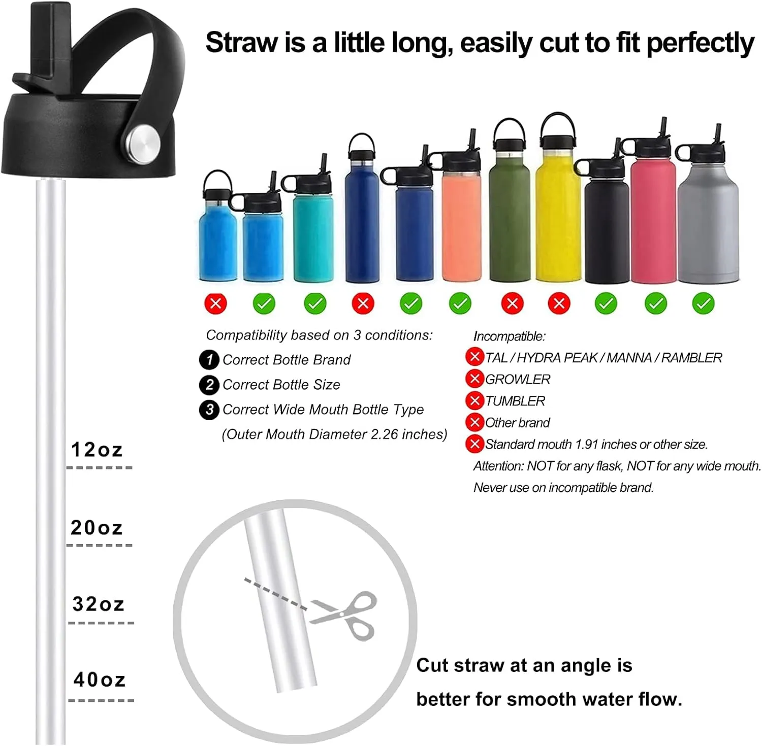 KMN Straw Lid for Hydro Flask Wide Mouth, Lids with Straw for Hydroflask 12 16 18 20 32 40 oz Wide Mouth, Replacement Straw Cap for Hydroflask, Top Sport Bottle Lids Accessories