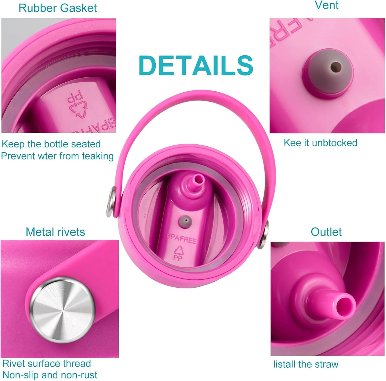 KMN Straw Lid for Hydro Flask Wide Mouth, Lids with Straw for Hydroflask 12 16 18 20 32 40 oz Wide Mouth, Replacement Straw Cap for Hydroflask, Top Sport Bottle Lids Accessories