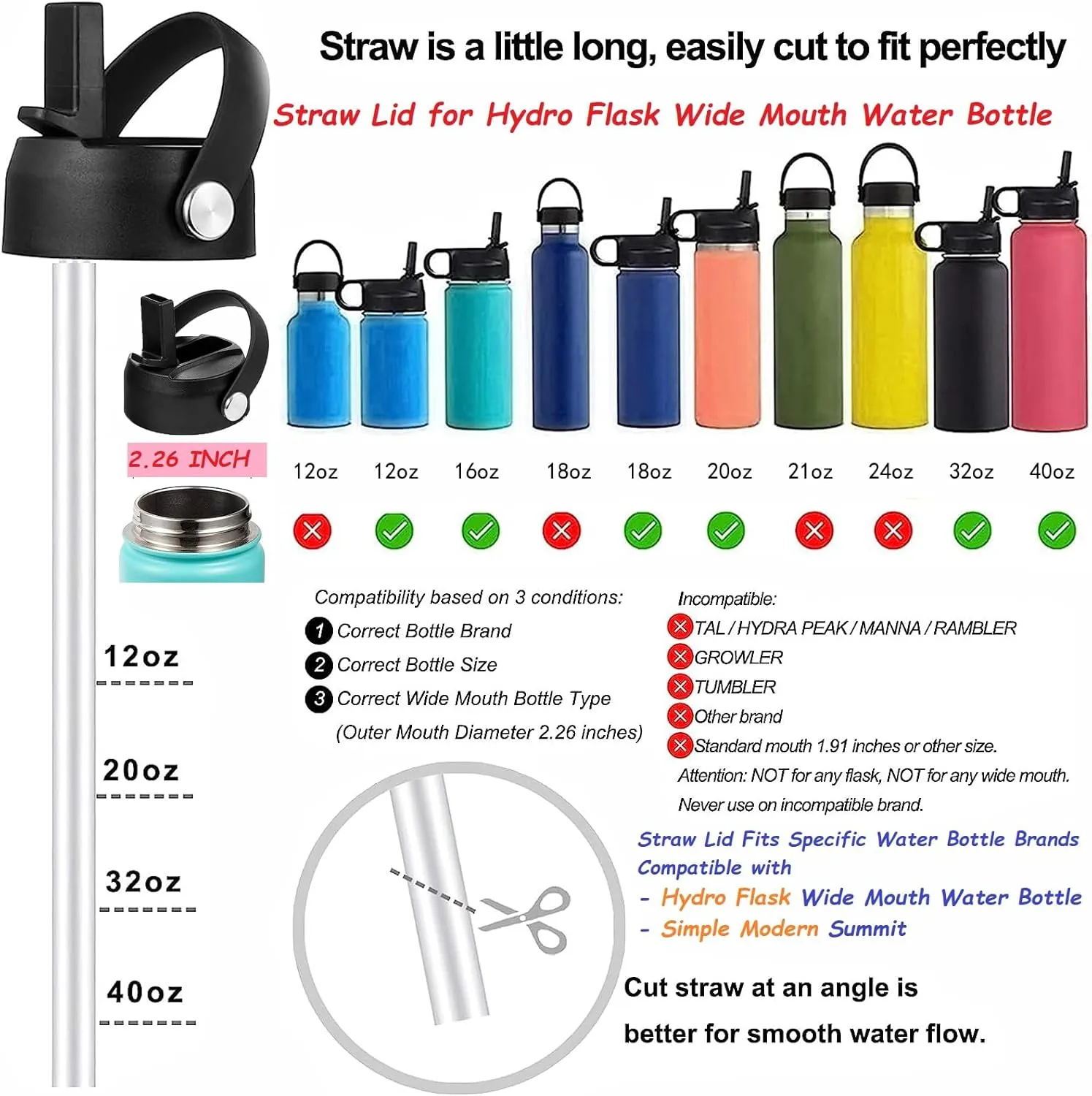 KMN Straw Lid for Hydro Flask Wide Mouth, Lids with Straw for Hydroflask 12 16 18 20 32 40 oz Wide Mouth, Replacement Straw Cap for Hydroflask, Top Sport Bottle Lids Accessories