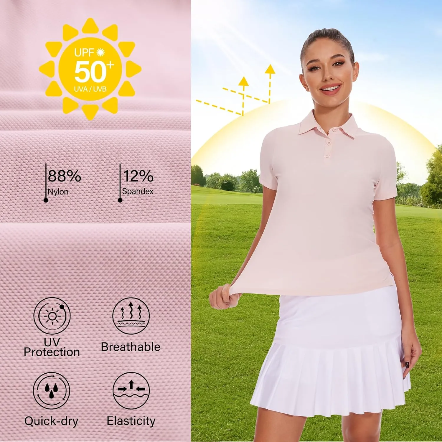 M MOTEEPI Sun Shirts UV Protection Womens Polo Shirts with 3-Botton Womens Golf Shirts Lightweight