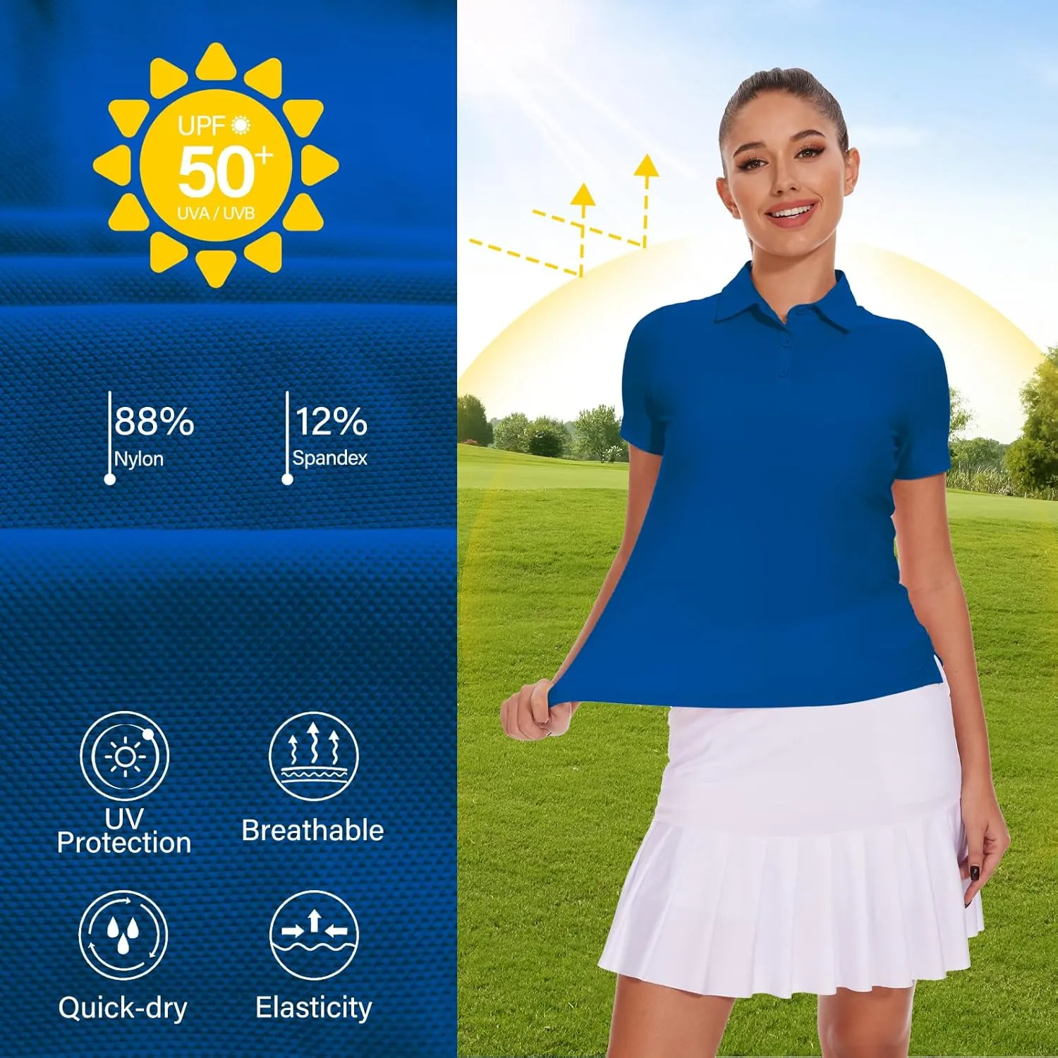 M MOTEEPI Sun Shirts UV Protection Womens Polo Shirts with 3-Botton Womens Golf Shirts Lightweight