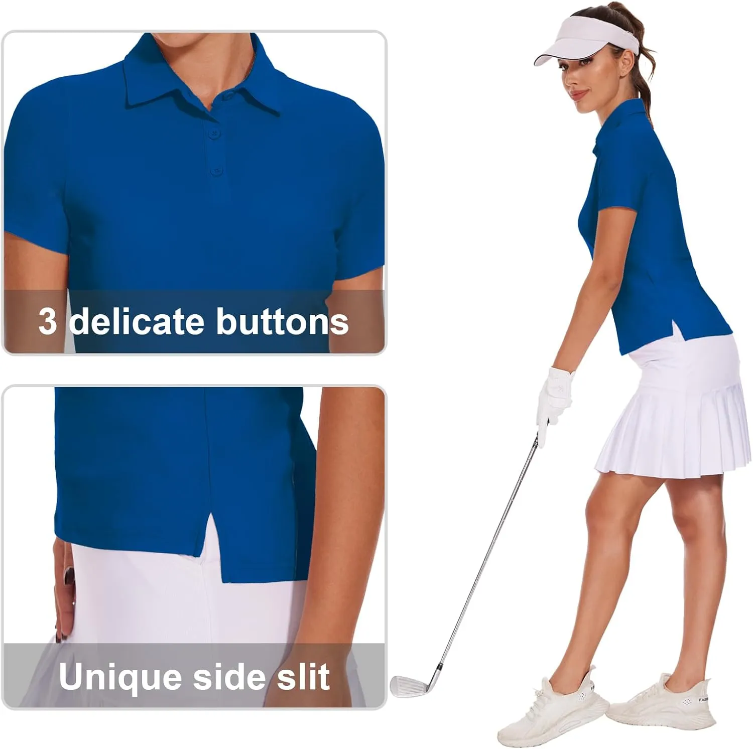 M MOTEEPI Sun Shirts UV Protection Womens Polo Shirts with 3-Botton Womens Golf Shirts Lightweight