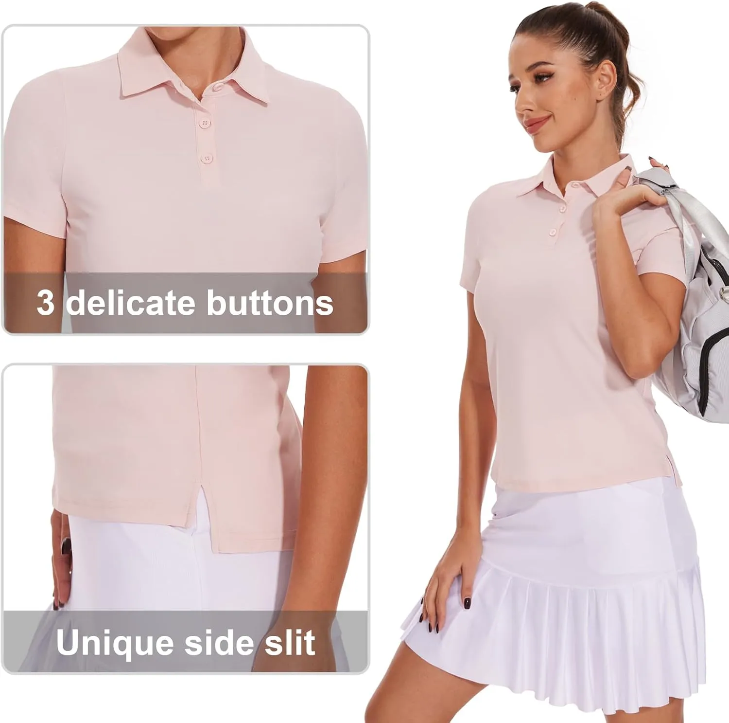 M MOTEEPI Sun Shirts UV Protection Womens Polo Shirts with 3-Botton Womens Golf Shirts Lightweight