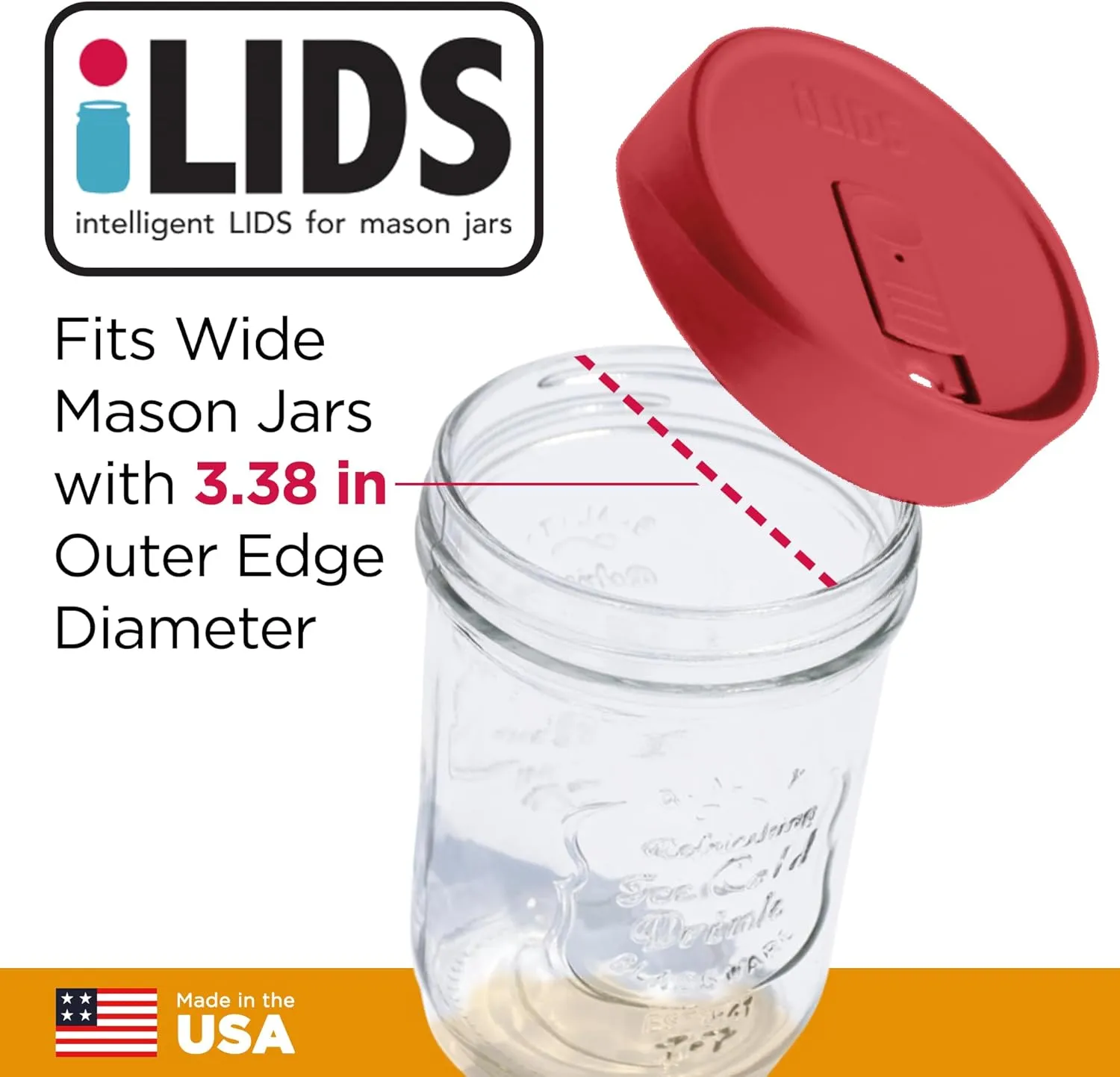 Mason Jar Drink Lid, Wide Mouth, Coral, 2-Pack