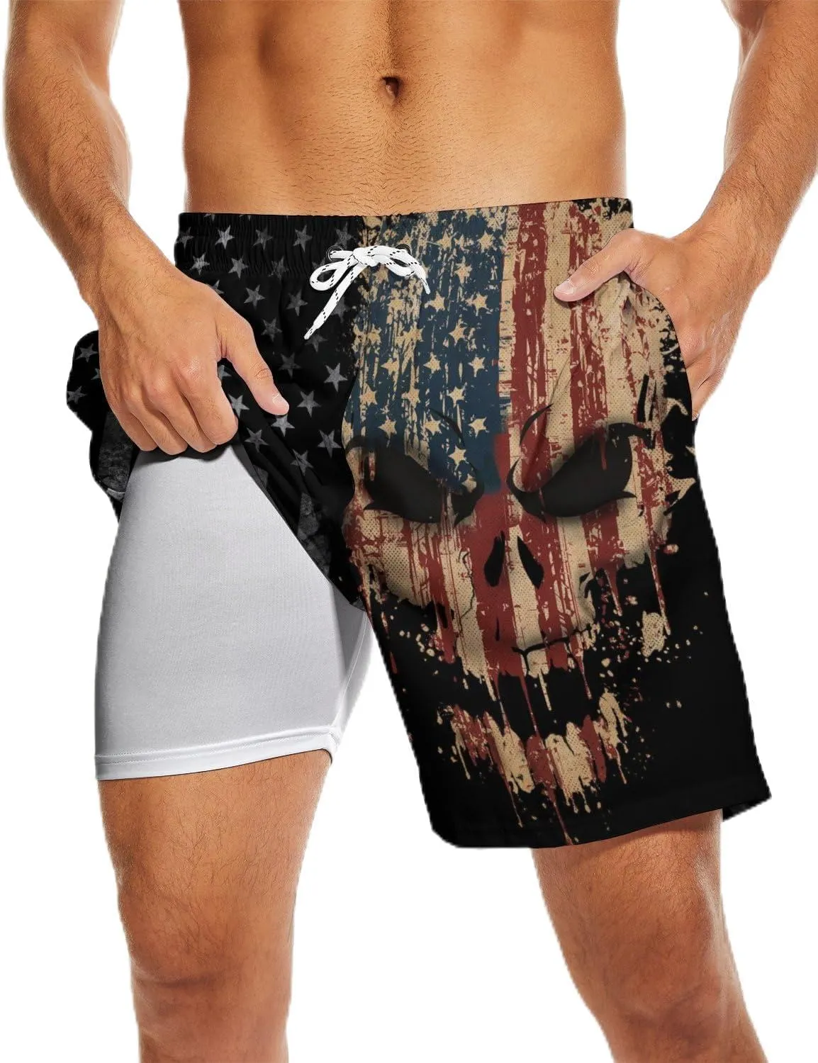 Mens Swim Trunks Swimming Trunks with Compression Liner Board Shorts 7 inch Swim Shorts Swimsuit