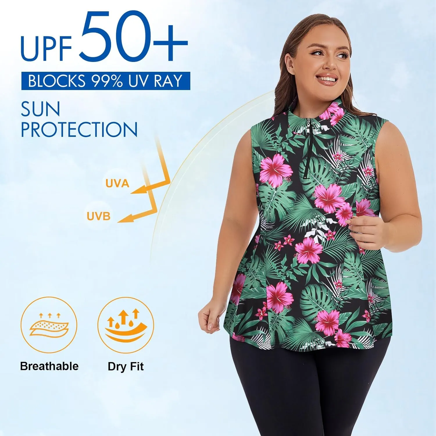 Plus Size Golf Polo Shirts for Women 1/4 Zip Up Quick Dry Sleeveless Workout Tank Tops XL-5XL