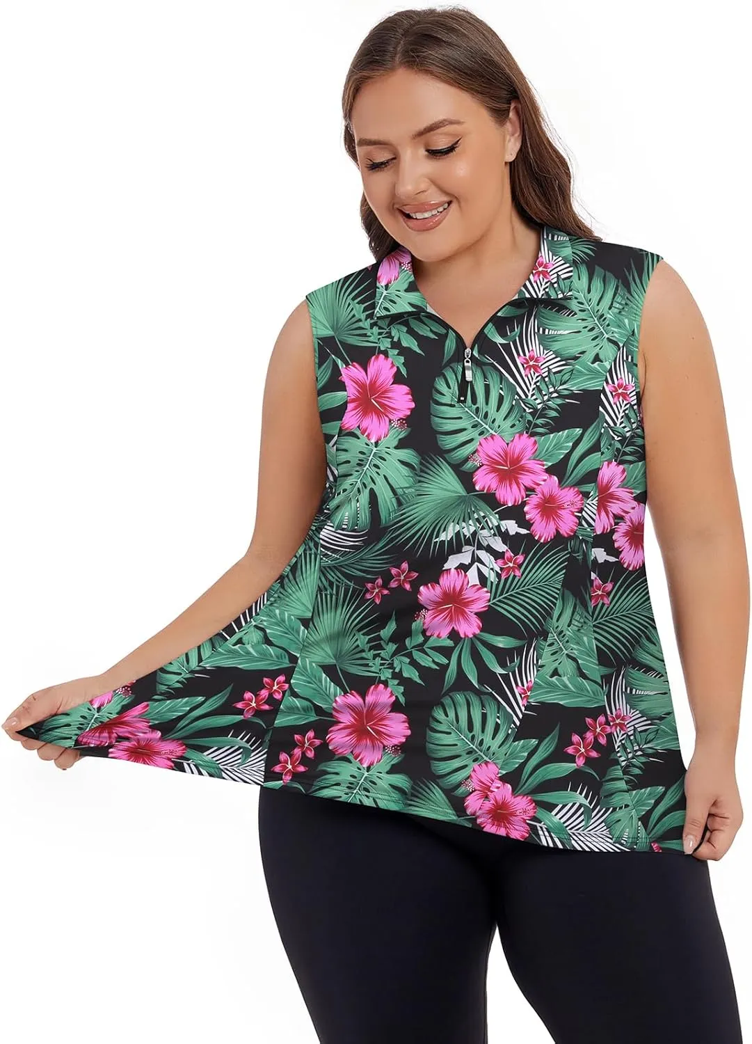 Plus Size Golf Polo Shirts for Women 1/4 Zip Up Quick Dry Sleeveless Workout Tank Tops XL-5XL