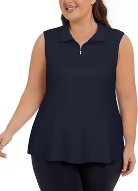 Plus Size Golf Polo Shirts for Women 1/4 Zip Up Quick Dry Sleeveless Workout Tank Tops XL-5XL