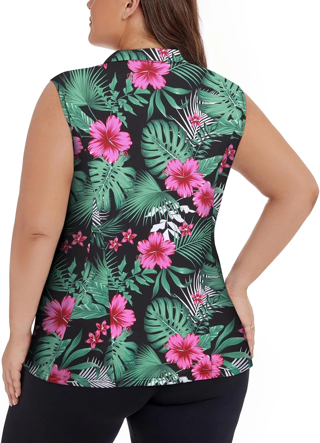 Plus Size Golf Polo Shirts for Women 1/4 Zip Up Quick Dry Sleeveless Workout Tank Tops XL-5XL