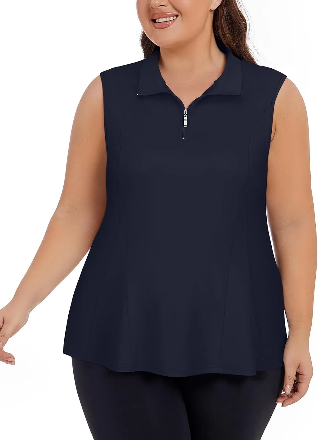 Plus Size Golf Polo Shirts for Women 1/4 Zip Up Quick Dry Sleeveless Workout Tank Tops XL-5XL