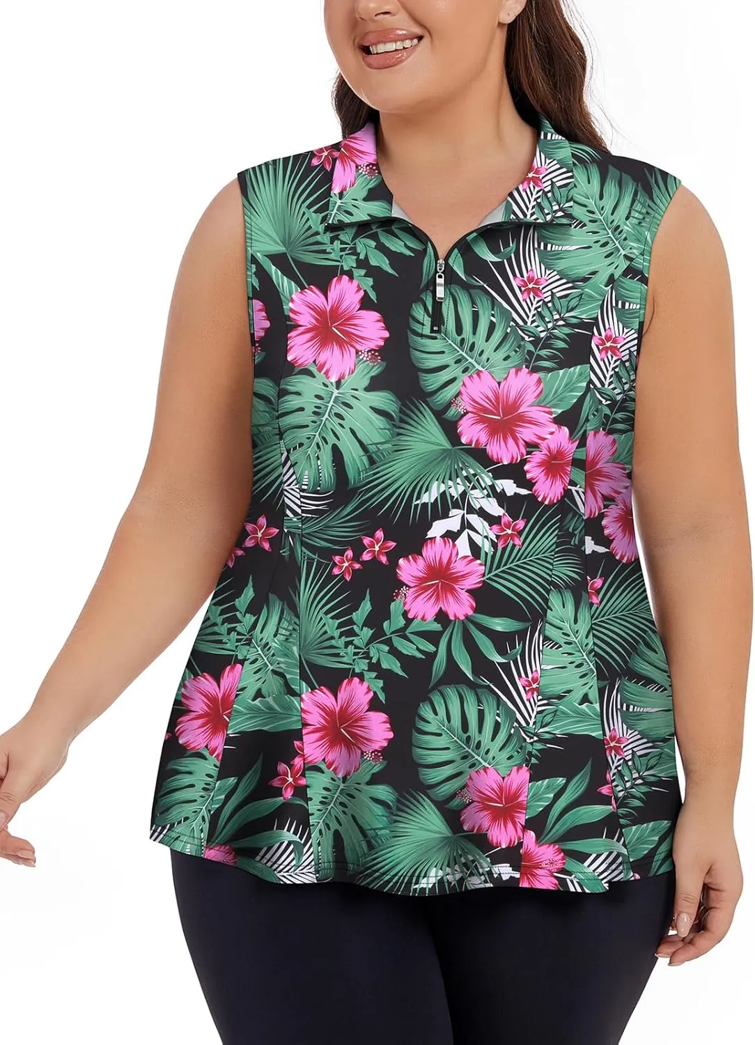 Plus Size Golf Polo Shirts for Women 1/4 Zip Up Quick Dry Sleeveless Workout Tank Tops XL-5XL