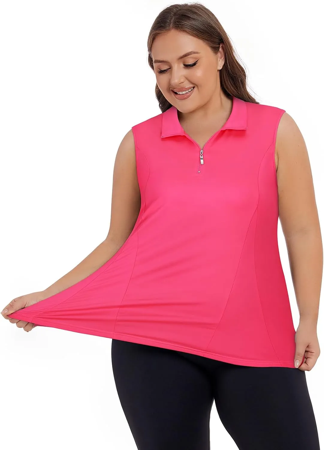 Plus Size Golf Polo Shirts for Women 1/4 Zip Up Quick Dry Sleeveless Workout Tank Tops XL-5XL