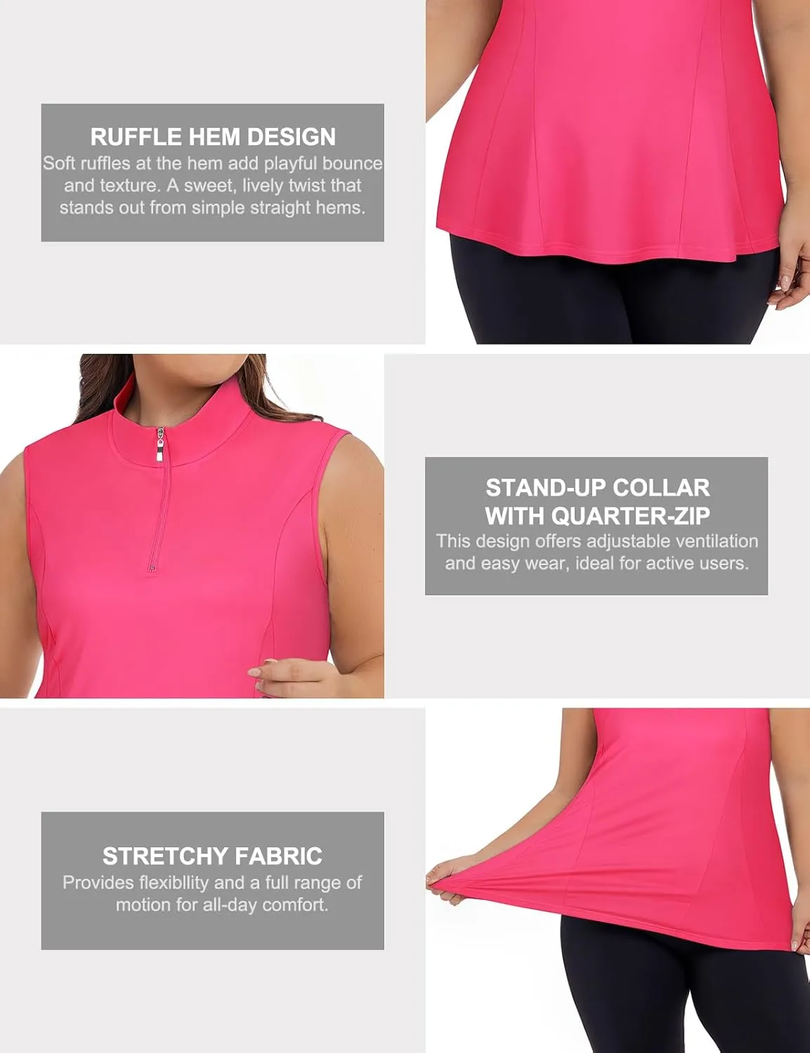 Plus Size Golf Polo Shirts for Women 1/4 Zip Up Quick Dry Sleeveless Workout Tank Tops XL-5XL