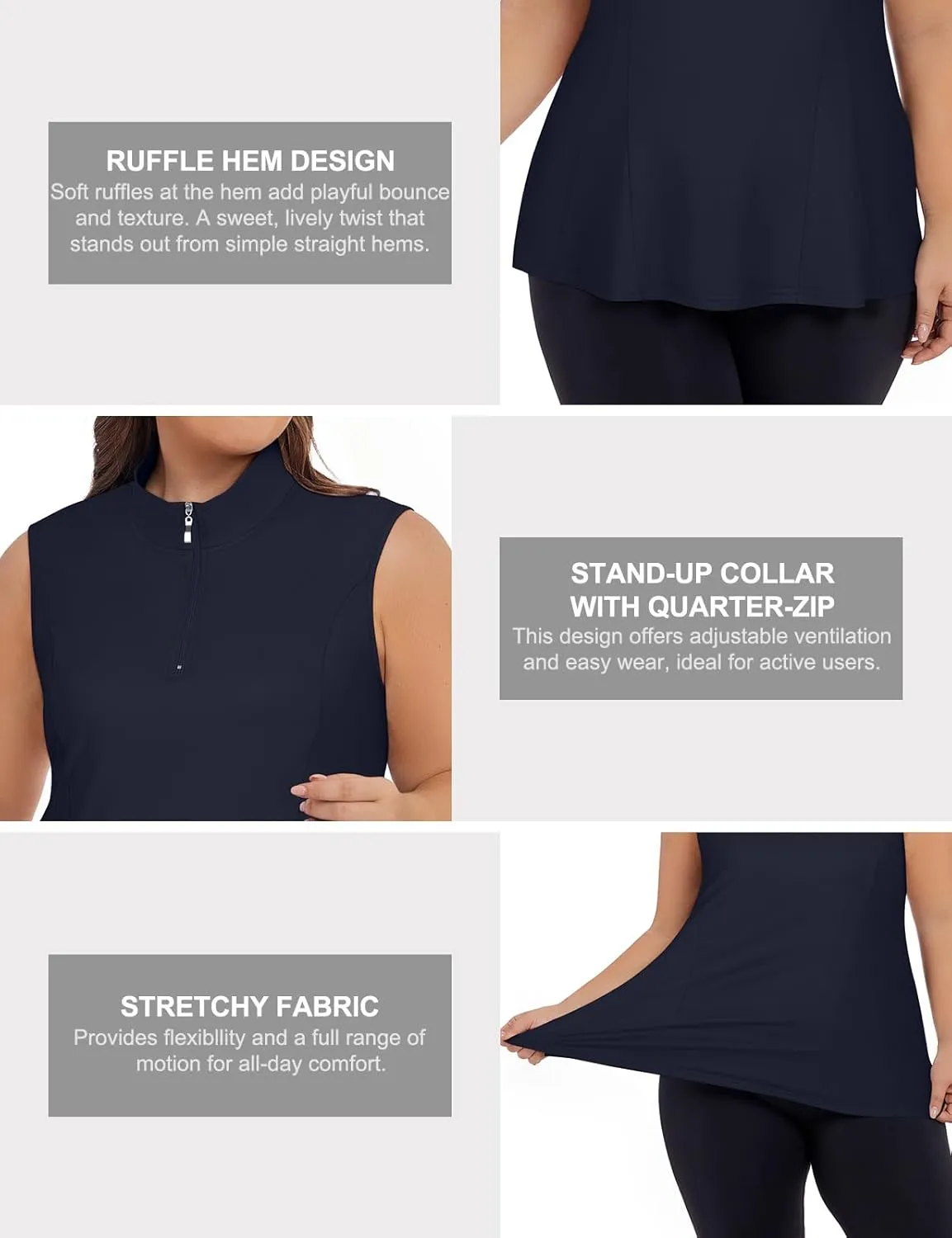 Plus Size Golf Polo Shirts for Women 1/4 Zip Up Quick Dry Sleeveless Workout Tank Tops XL-5XL