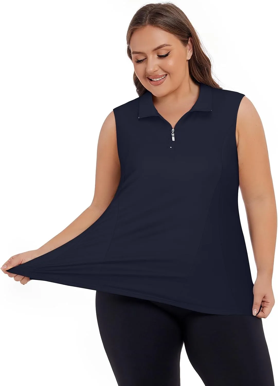 Plus Size Golf Polo Shirts for Women 1/4 Zip Up Quick Dry Sleeveless Workout Tank Tops XL-5XL