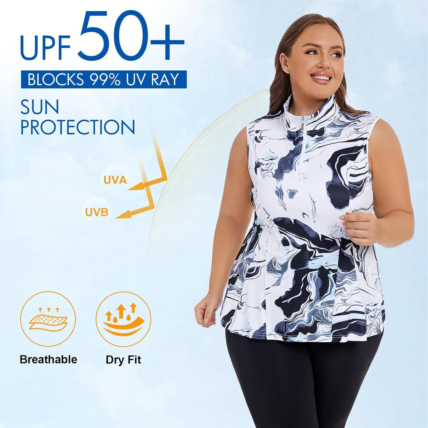 Plus Size Golf Polo Shirts for Women 1/4 Zip Up Quick Dry Sleeveless Workout Tank Tops XL-5XL