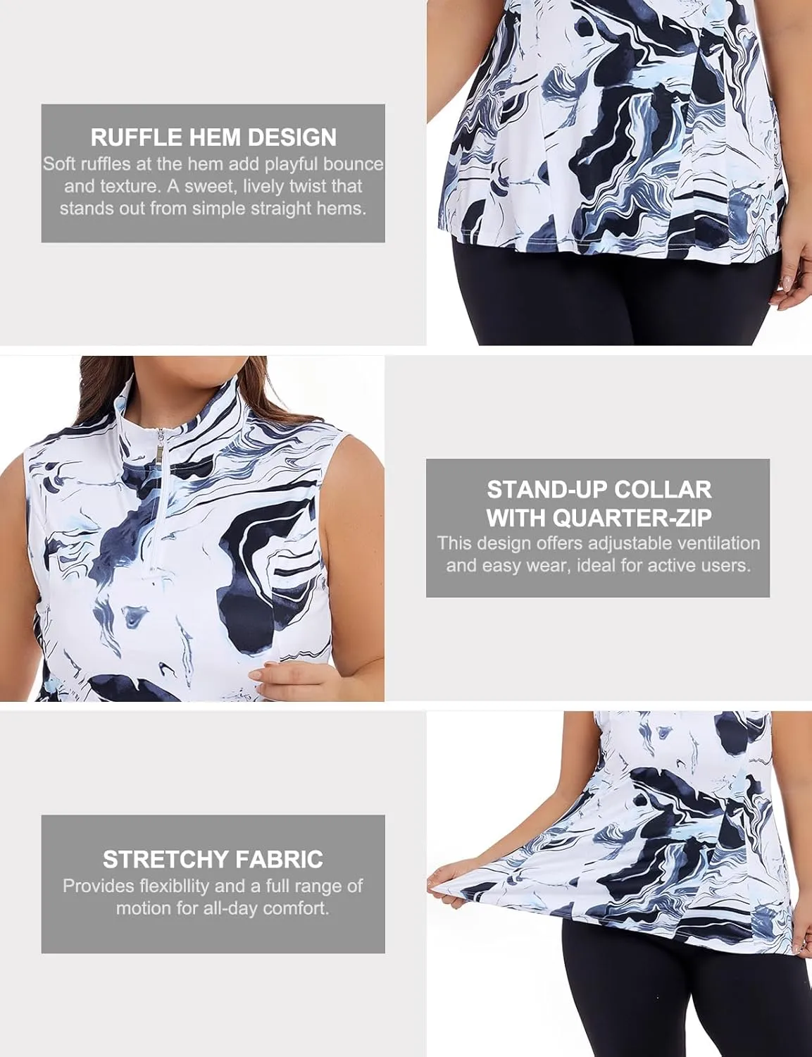 Plus Size Golf Polo Shirts for Women 1/4 Zip Up Quick Dry Sleeveless Workout Tank Tops XL-5XL