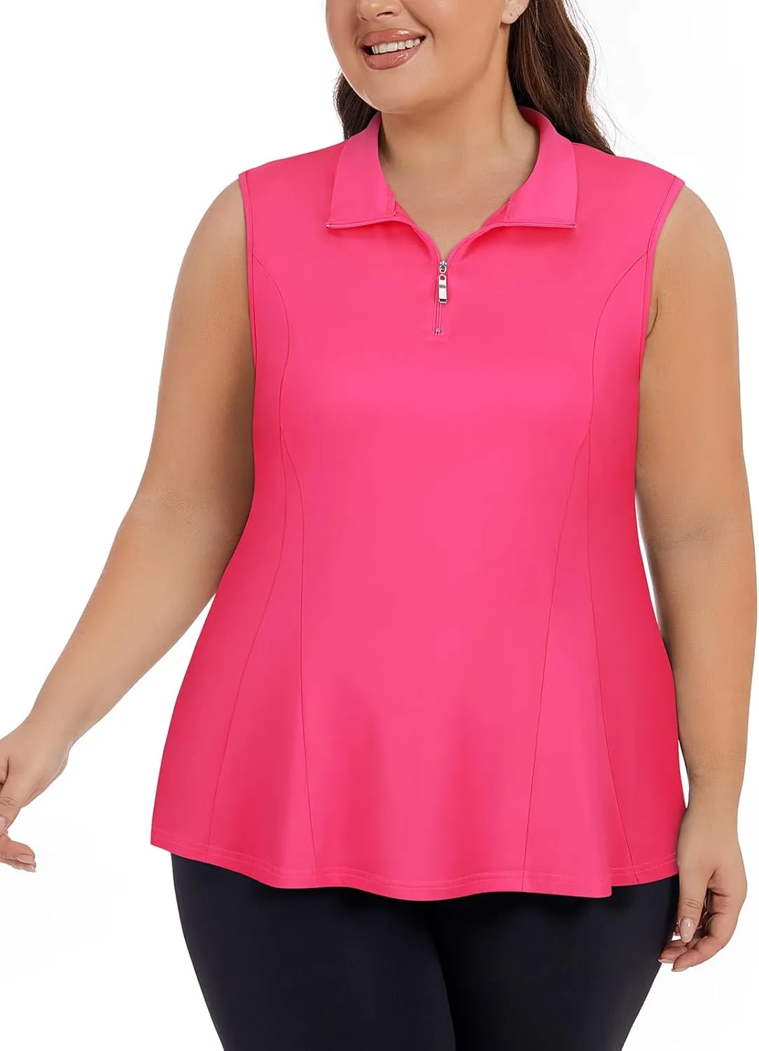 Plus Size Golf Polo Shirts for Women 1/4 Zip Up Quick Dry Sleeveless Workout Tank Tops XL-5XL