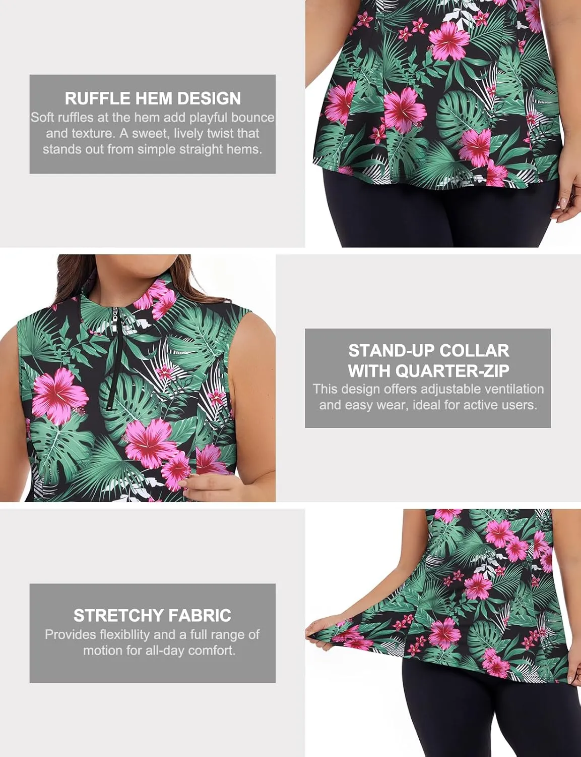 Plus Size Golf Polo Shirts for Women 1/4 Zip Up Quick Dry Sleeveless Workout Tank Tops XL-5XL