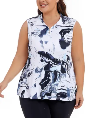 Plus Size Golf Polo Shirts for Women 1/4 Zip Up Quick Dry Sleeveless Workout Tank Tops XL-5XL