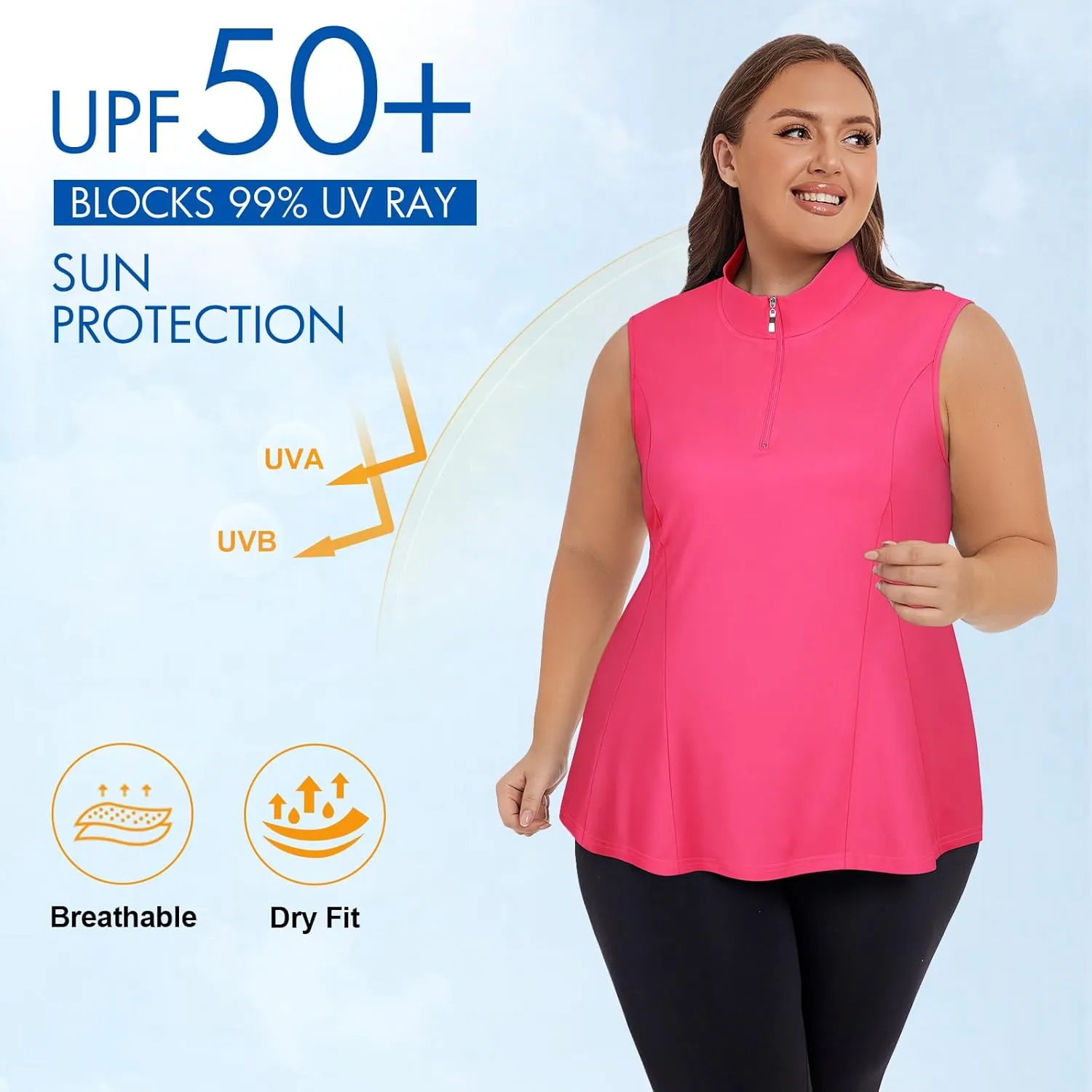 Plus Size Golf Polo Shirts for Women 1/4 Zip Up Quick Dry Sleeveless Workout Tank Tops XL-5XL