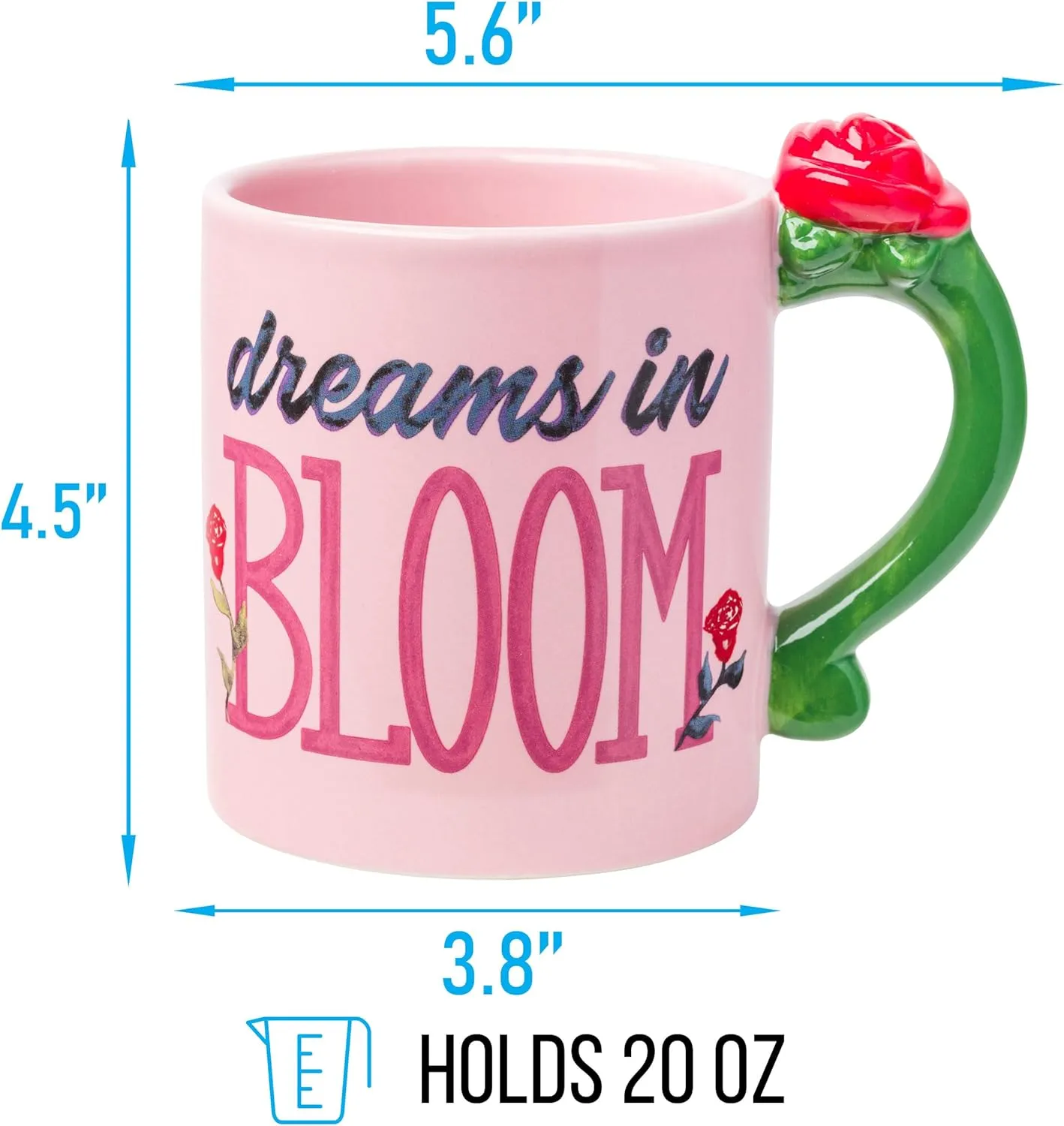 Silver Buffalo Disney Belle Dreams in Bloom Roses Shaped Handle Ceramic Mug, 20 Ounces