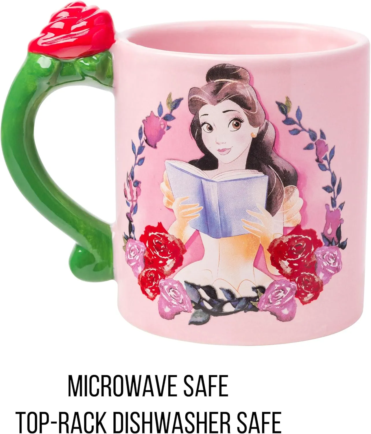 Silver Buffalo Disney Belle Dreams in Bloom Roses Shaped Handle Ceramic Mug, 20 Ounces