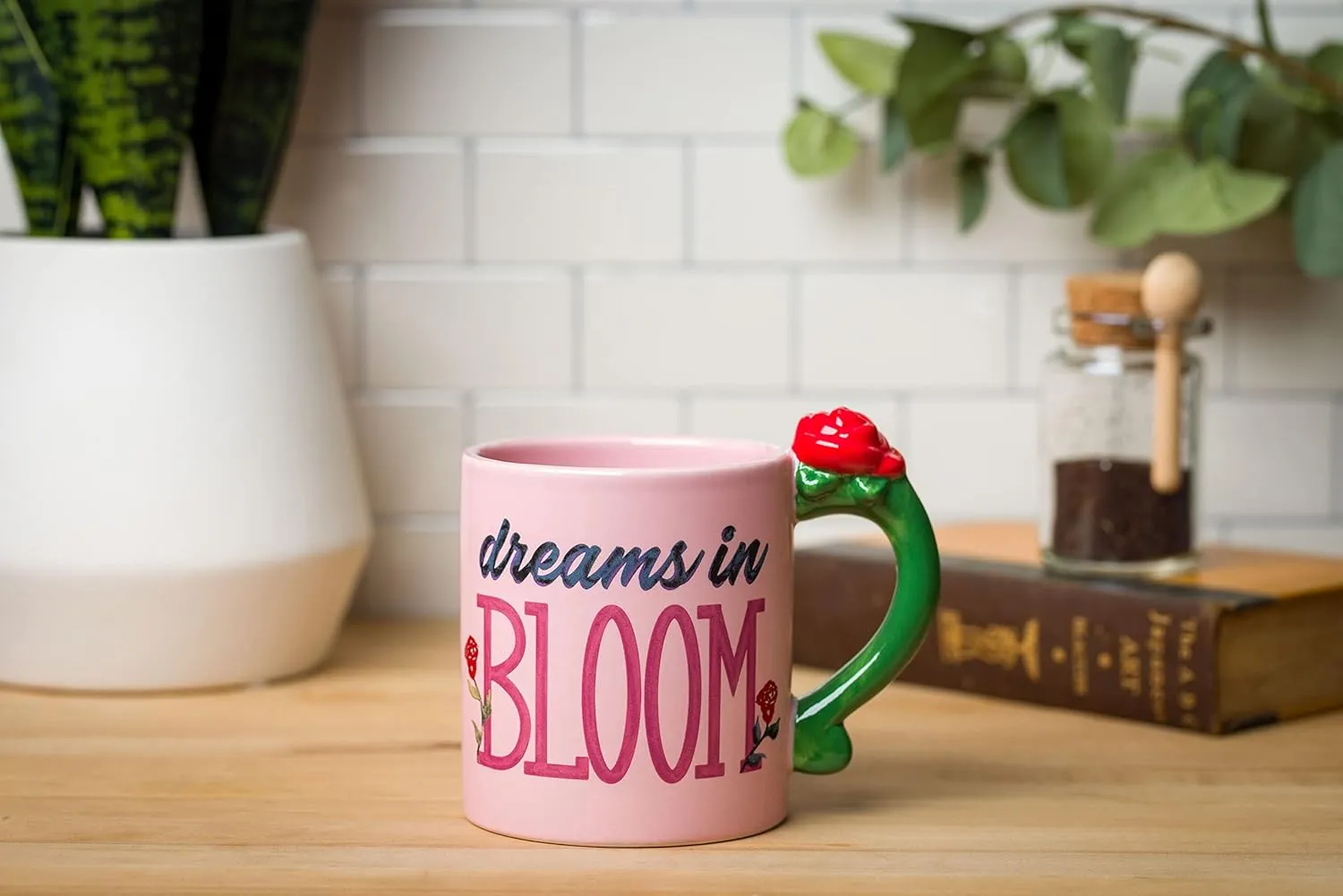 Silver Buffalo Disney Belle Dreams in Bloom Roses Shaped Handle Ceramic Mug, 20 Ounces