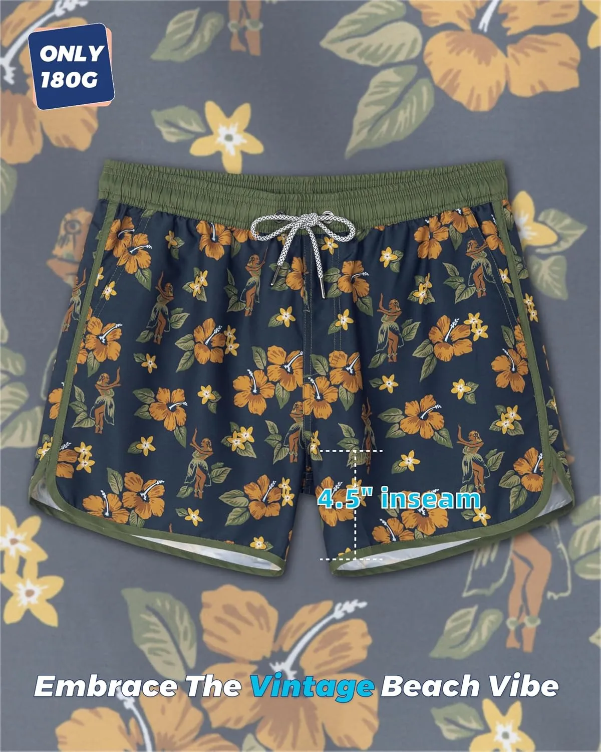 SURF CUZ Mens Swim Trunks 5" Swim Shorts Vintage Bathing Suits with Mesh Lining 80s 90s Retro Swimwear Board Shorts