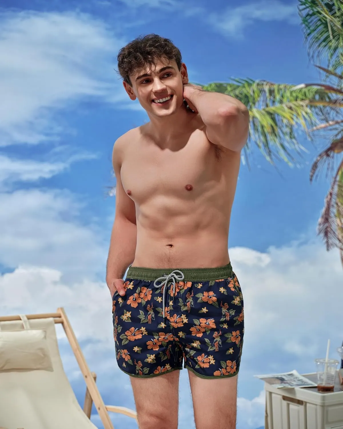 SURF CUZ Mens Swim Trunks 5" Swim Shorts Vintage Bathing Suits with Mesh Lining 80s 90s Retro Swimwear Board Shorts