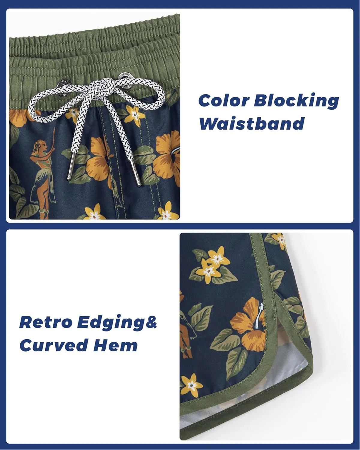 SURF CUZ Mens Swim Trunks 5" Swim Shorts Vintage Bathing Suits with Mesh Lining 80s 90s Retro Swimwear Board Shorts