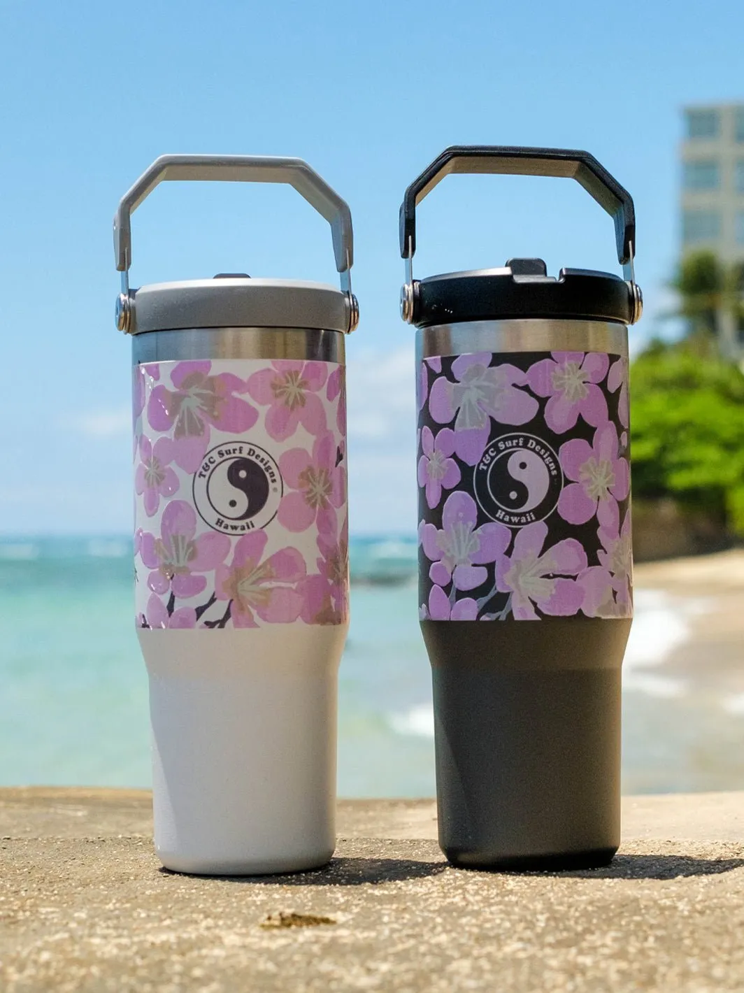 T&C Surf 30 oz Aloha Painted Sakura Stanley The IcefIow™ Flip Straw Tumbler