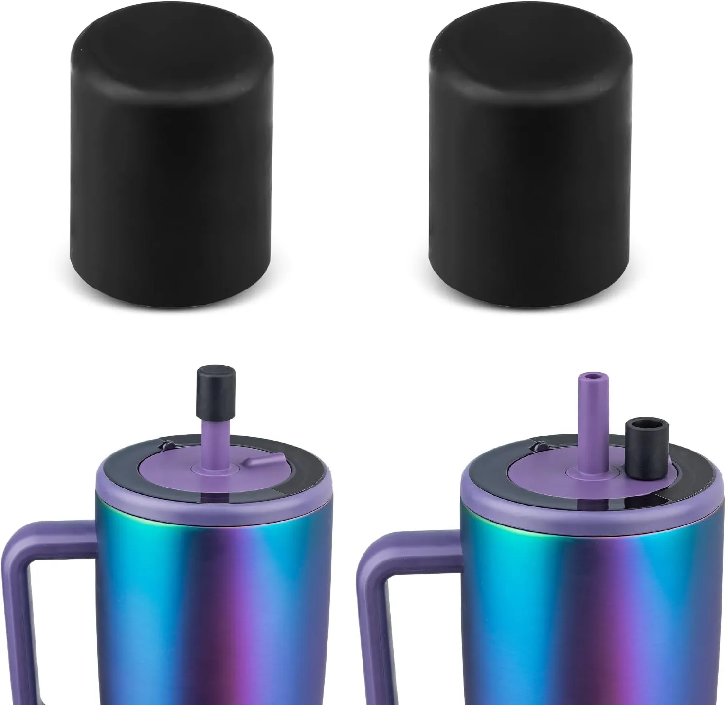 TERPINK 2 Pack Magnetic Straw Caps Compatible with BrMate All Era and Resa Tumblers, Silicone Straw Caps Toppers Compatible with Brumate Accessories, Straw Covers Protectors BPA Free (Black)